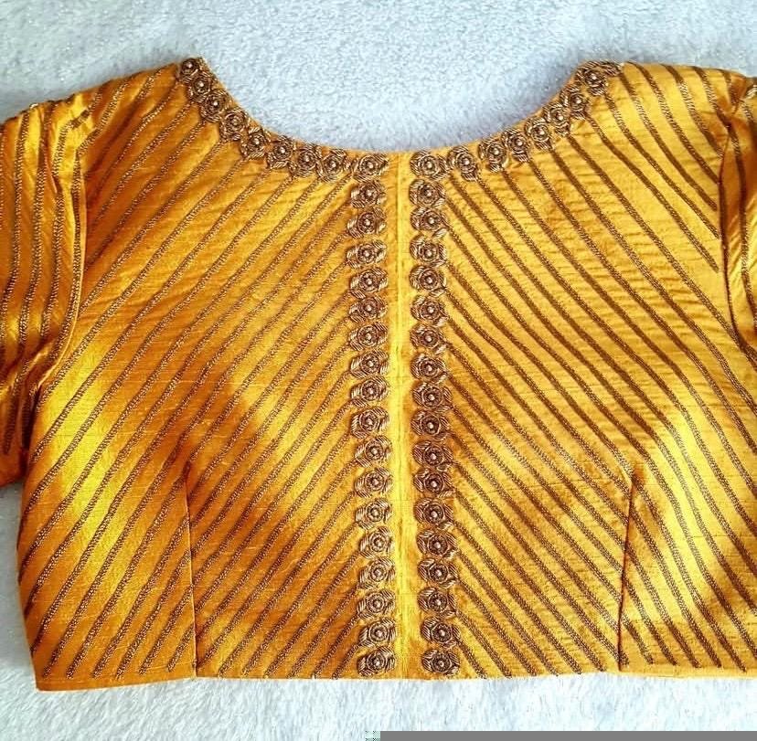 Yellow hand embroidery blouse/orange saree maggam blouse/yellow zardosi blouse/hand embroidered blouse/ready made blouse/hand work blouses
