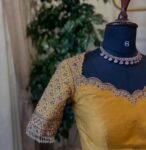 pure silk hand embroidery blouse/saree maggam blouse/yellow zardosi blouse/hand embroidered blouse /mustard yellow ready made blouse zardosi