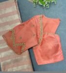 Peach Silk Zardosi Blouse: Hand Embroidered Indian Crop Top, peach hand work blouse,saree blouse , plus size blouses,peach saree blouse usa