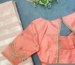 Peach Silk Zardosi Blouse: Hand Embroidered Indian Crop Top, peach hand work blouse,saree blouse , plus size blouses,peach saree blouse usa