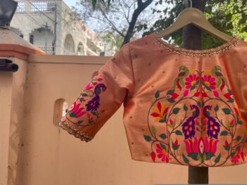 pure silk hand embroidery blouse/elbow sleeve maggam blouse/paithani zardosi blouse/hand embroidered blouse/red Paithani ready made blouse
