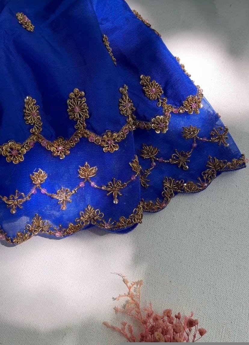 Blue Silk Hand Embroidered Blouse: Zardosi Maggam hand Work, blue maggam blouse,mix and match blosue,plus size blouse,royal blue blouse usa,
