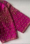 Hand Embroidered Zardosi Silk Blouse:  Pink Maggam Work,hand work blouse, 42 size blouse, pink mix and match blouse, pink saree blouse USA
