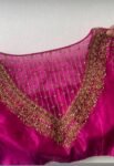Hand Embroidered Zardosi Silk Blouse:  Pink Maggam Work,hand work blouse, 42 size blouse, pink mix and match blouse, pink saree blouse USA