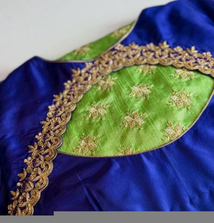Blue Silk Hand Embroidered Blouse: Zardosi Maggam hand Work, blue maggam blouse,mix and match blosue,plus size blouse,royal blue blouse usa,