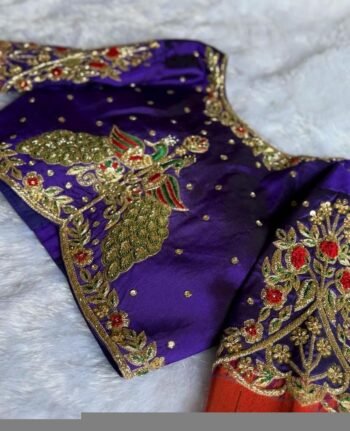 pure silk hand embroidery blouse/saree maggam blouse/purple zardosi blouse hand embroidered moderblouse/purple ready made blouse zardosi