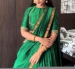 Women’s lehenga Set/green crop top lehenga / Indian crop top skirt USA/pure Mangalgiri pattu lehenga choli/green half saree with dupatta/