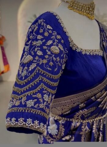 pure silk hand embroidery blouse/ saree maggam blouse/ zardosi blouse hand embroidered moderblouse/blue ready made blouse zardosi