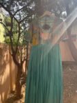 Hand-Painted Kalamkari Anarkali Dress with Dupatta:blue Silk Embroidered Gown,blue hand painted Kalamkari gown,Anarkali dress Kalamkari usa