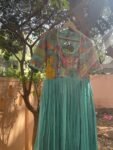 Hand-Painted Kalamkari Anarkali Dress with Dupatta:blue Silk Embroidered Gown,blue hand painted Kalamkari gown,Anarkali dress Kalamkari usa