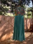 Hand-Painted Kalamkari Anarkali Dress with Dupatta:blue Silk Embroidered Gown,blue hand painted Kalamkari gown,Anarkali dress Kalamkari usa