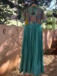 Hand-Painted Kalamkari Anarkali Dress with Dupatta:blue Silk Embroidered Gown,blue hand painted Kalamkari gown,Anarkali dress Kalamkari usa