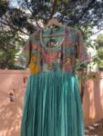 Hand-Painted Kalamkari Anarkali Dress with Dupatta:blue Silk Embroidered Gown,blue hand painted Kalamkari gown,Anarkali dress Kalamkari usa