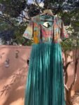 Hand-Painted Kalamkari Anarkali Dress with Dupatta:blue Silk Embroidered Gown,blue hand painted Kalamkari gown,Anarkali dress Kalamkari usa