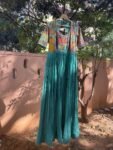 Hand-Painted Kalamkari Anarkali Dress with Dupatta:blue Silk Embroidered Gown,blue hand painted Kalamkari gown,Anarkali dress Kalamkari usa