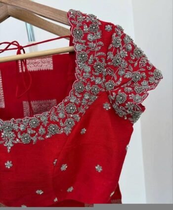 Red Silk Zardosi Embroidered Saree Blouse: Hand-Embroidered Maggam Work,red saree blouse,plus size blouses,mix and match blouses,red blouse
