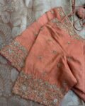 pure silk hand embroidery blouse/peach maggam blouse/peach hand embroidered blouse/peach ready made blouse zardosi/peach orange blouse usa