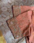 pure silk hand embroidery blouse/peach maggam blouse/peach hand embroidered blouse/peach ready made blouse zardosi/peach orange blouse usa
