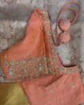pure silk hand embroidery blouse/peach maggam blouse/peach hand embroidered blouse/peach ready made blouse zardosi/peach orange blouse usa
