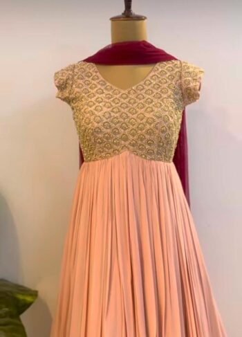 Anarkali suit usa/peach anarkali kurta short sleeve/peach sleeve anarkali/peach anarkali/heavy hand embroidered anarkali with dupatta usa