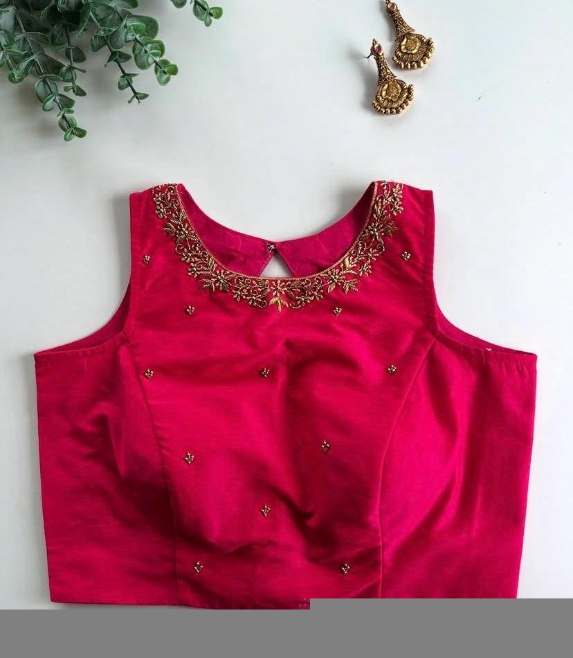 pure silk hand embroidery blouse /red maggam blouse/red raw silk zardosi blouse/hand embroidered blouse/red sleeveless ready made blouse usa