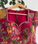 Hand-Painted Kalamkari Lehenga Set/Pink Silk Crop Top,Blue Dupatta, Kalamkari lehenga set,hand painted lehenga set,kalamkari skirtset usa
