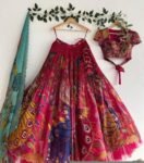 Hand-Painted Kalamkari Lehenga Set/Pink Silk Crop Top,Blue Dupatta, Kalamkari lehenga set,hand painted lehenga set,kalamkari skirtset usa