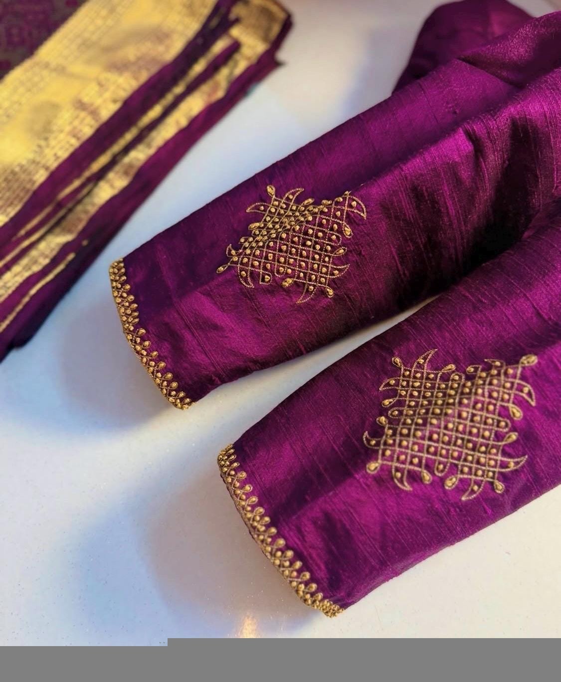 pure silk hand embroidery blouse/saree maggam blouse/purple zardosi blouse/hand embroidered blouse /magenta pink ready made blouse zardosi