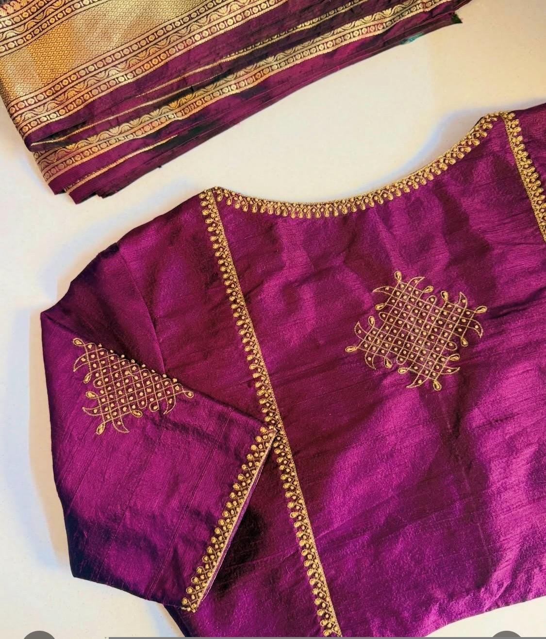 pure silk hand embroidery blouse/saree maggam blouse/purple zardosi blouse/hand embroidered blouse /magenta pink ready made blouse zardosi
