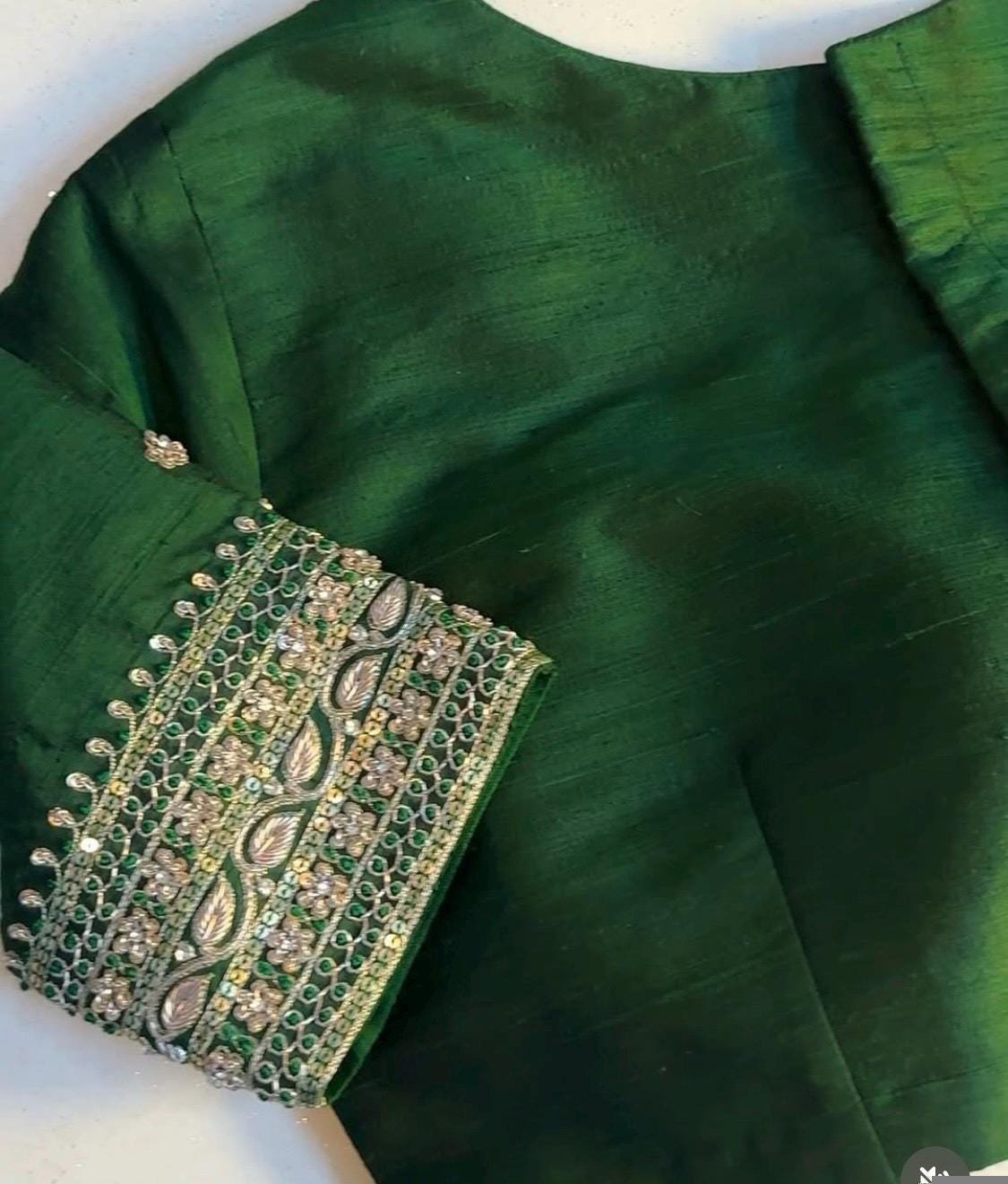 pure silk hand embroidery blouse/saree maggam blouse/green zardosi blouse/hand embroidered moderblouse/green ready made blouse zardosi usa