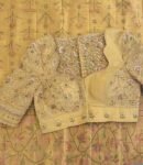 pure silk hand embroidery wedding blouse/saree maggam blouse/beige zardosi blouse/golden bridal blouse /ready made hand embroidered blouse