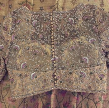 pure silk hand embroidery wedding blouse/saree maggam blouse/beige zardosi blouse/golden bridal blouse /ready made hand embroidered blouse