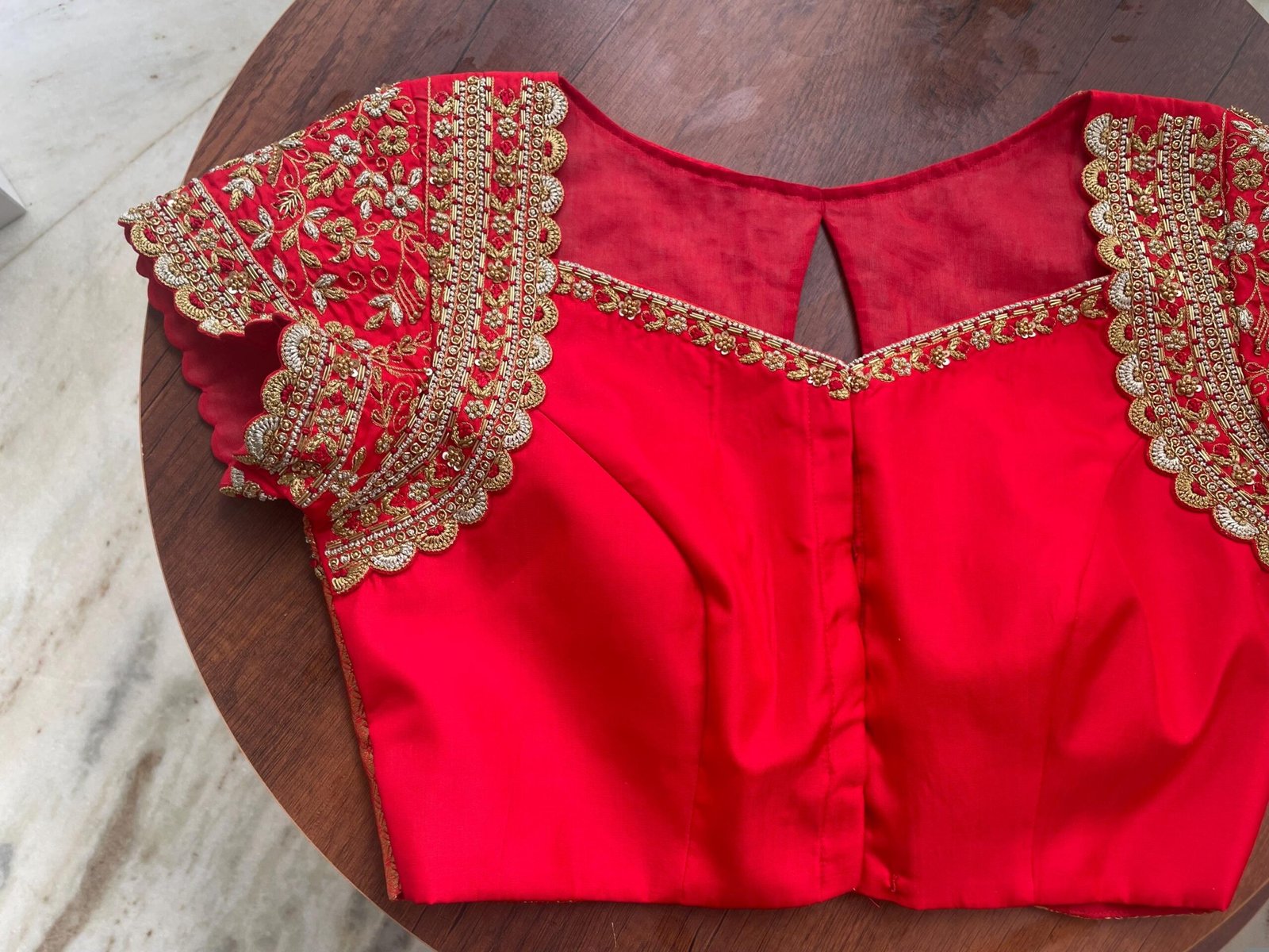 Hand Embroidered Red Silk Blouse: Zardosi Maggam Work, Elbow Sleeves,plus size blouses,red maggam blouse,red saree blouse,mix and match blou