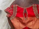 Hand Embroidered Red Silk Blouse: Zardosi Maggam Work, Elbow Sleeves,plus size blouses,red maggam blouse,red saree blouse,mix and match blou