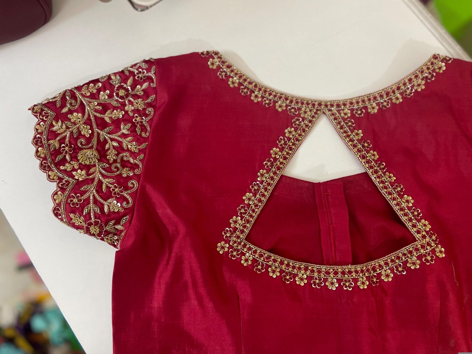 pure silk hand embroidery blouse/saree maggam blouse/maroon red raw silk zardosi blouse/hand embroidered blouse/ready made blouse zardosi/