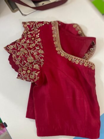 pure silk hand embroidery blouse/saree maggam blouse/maroon red raw silk zardosi blouse/hand embroidered blouse/ready made blouse zardosi/