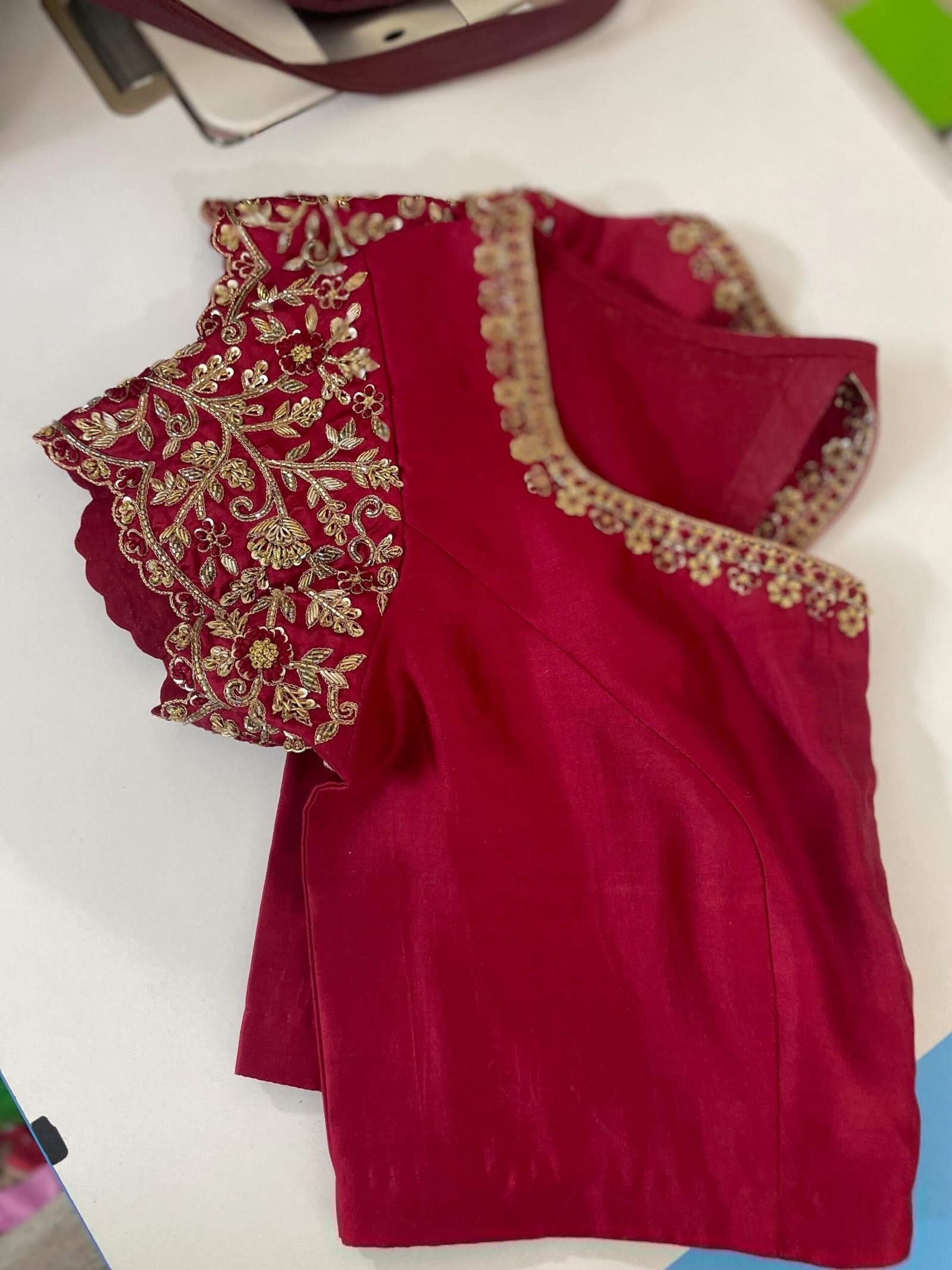 pure silk hand embroidery blouse/saree maggam blouse/maroon red raw silk zardosi blouse/hand embroidered blouse/ready made blouse zardosi/