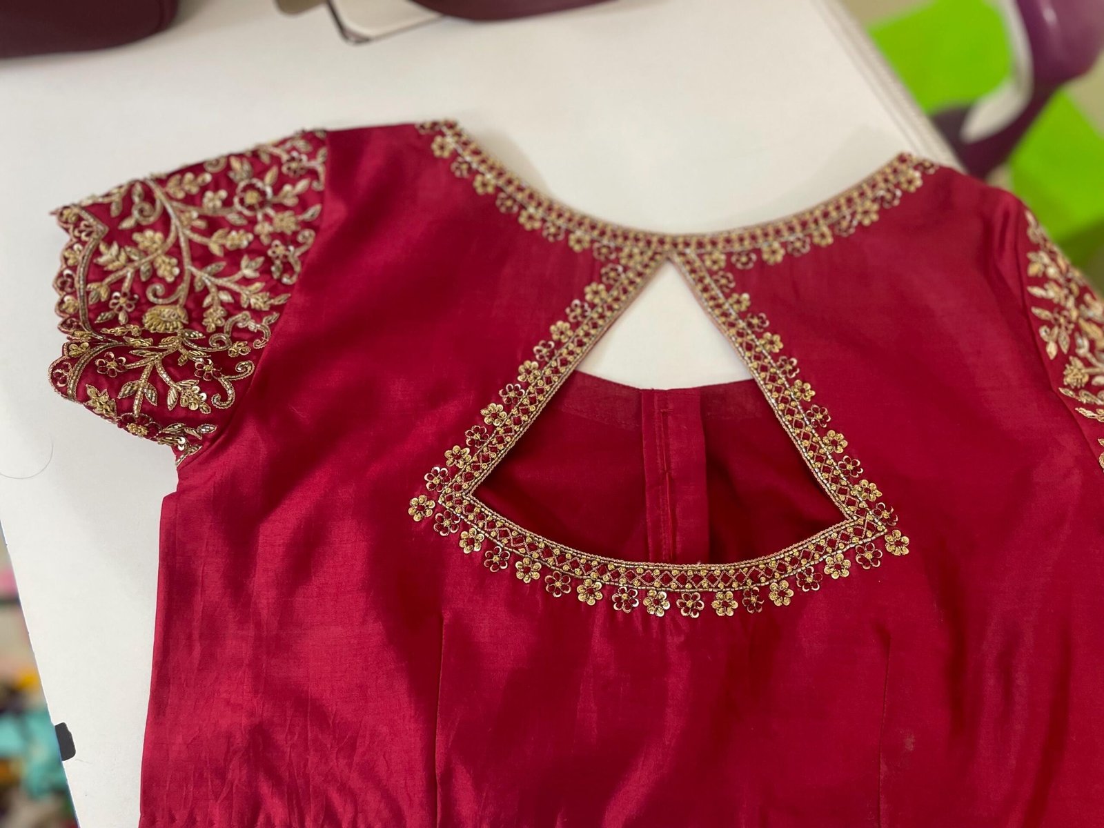 pure silk hand embroidery blouse/saree maggam blouse/maroon red raw silk zardosi blouse/hand embroidered blouse/ready made blouse zardosi/