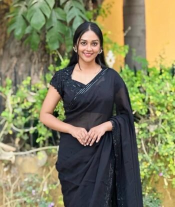 Pure silk cocktailsaree/black sari with hand embroidery/organza silk saree with designer blouse /black saree,party saree,full sleeve blouse