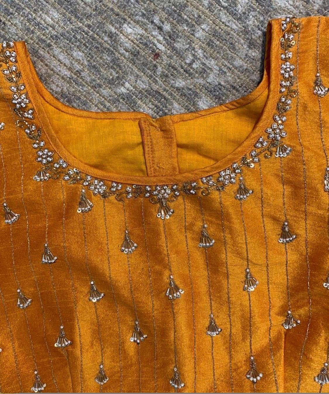 pure silk hand embroidery blouse/orange saree maggam blouse/raw silk zardosi blouse/hand embroidered blouse/ready made blouse/orange blouse