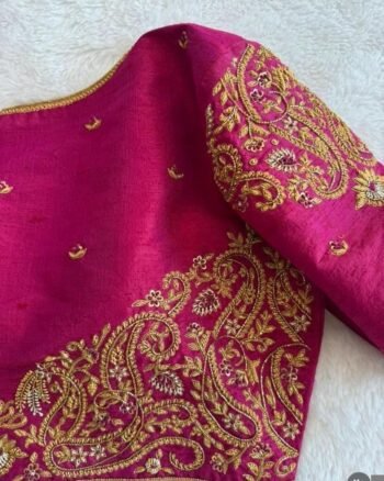pure silk hand embroidery blouse/saree maggam blouse/red zardosi blouse/pink hand embroidered moderblouse/pink ready made blouse zardosi