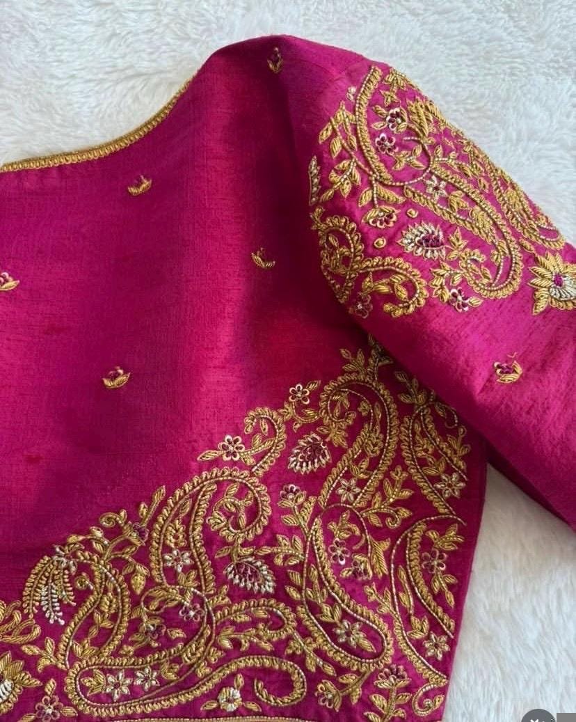 pure silk hand embroidery blouse/saree maggam blouse/red zardosi blouse/pink hand embroidered moderblouse/pink ready made blouse zardosi usa