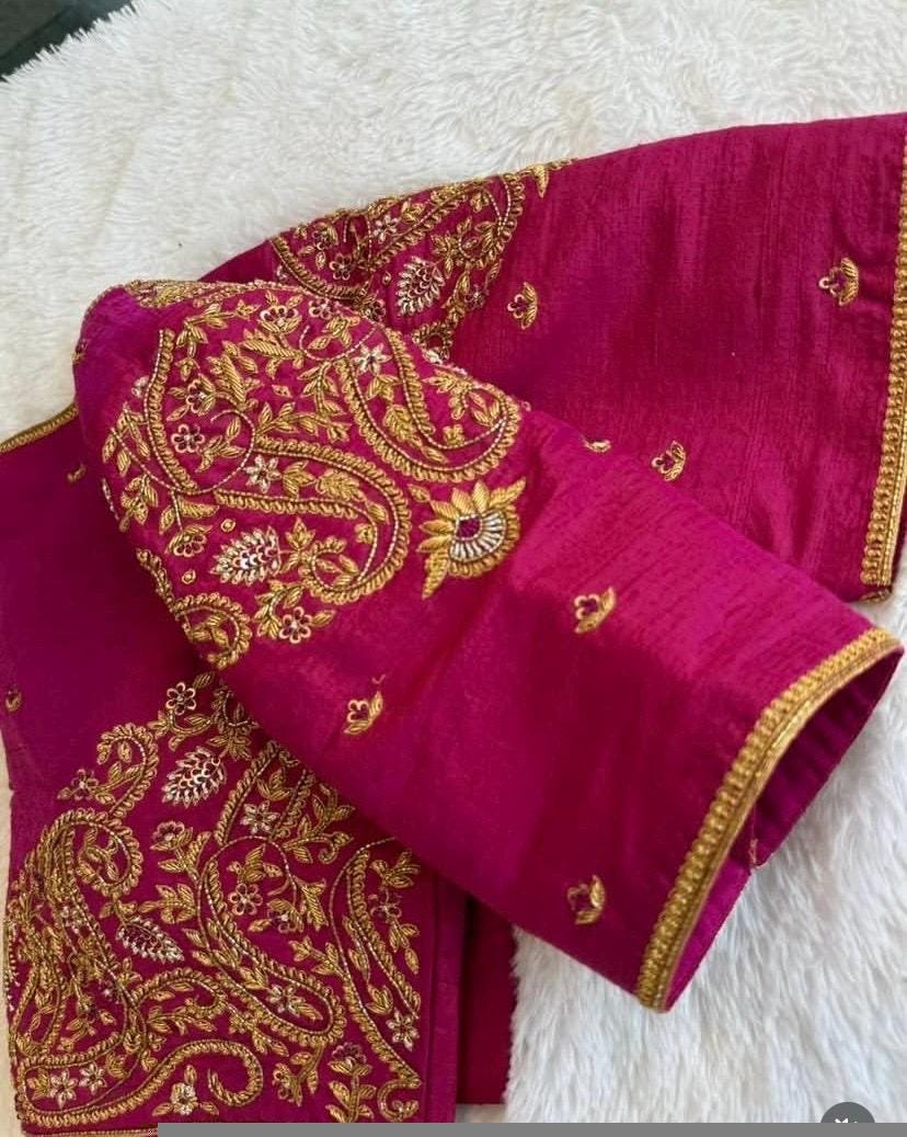 pure silk hand embroidery blouse/saree maggam blouse/red zardosi blouse/pink hand embroidered moderblouse/pink ready made blouse zardosi usa