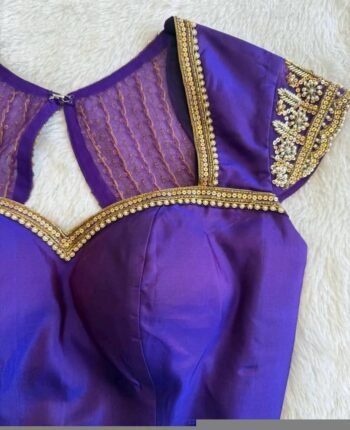 pure silk hand embroidery blouse/saree maggam blouse/purple zardosi blouse hand embroidered moderblouse/purple ready made blouse zardosi