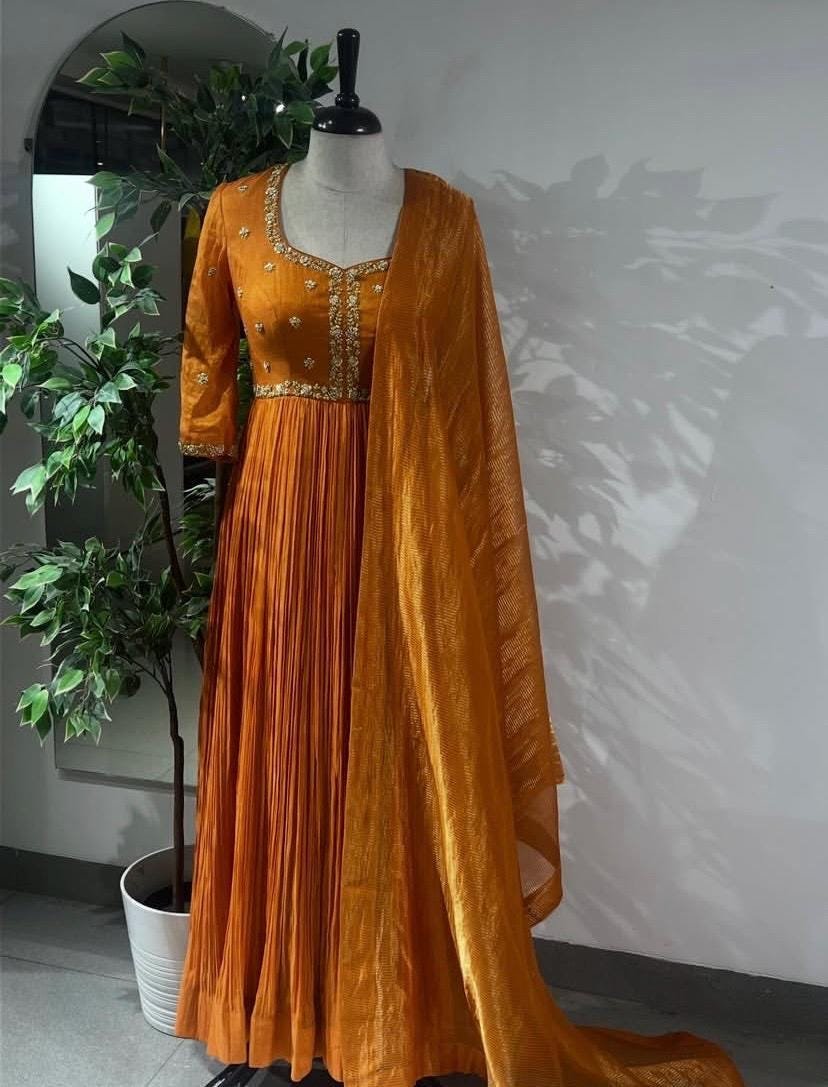 Orange Anarkali suit usa/anarkali kurta short sleeve/orange anarkali/hand embroidered dress anarkali/Indian dresses/simple anarkali kurta