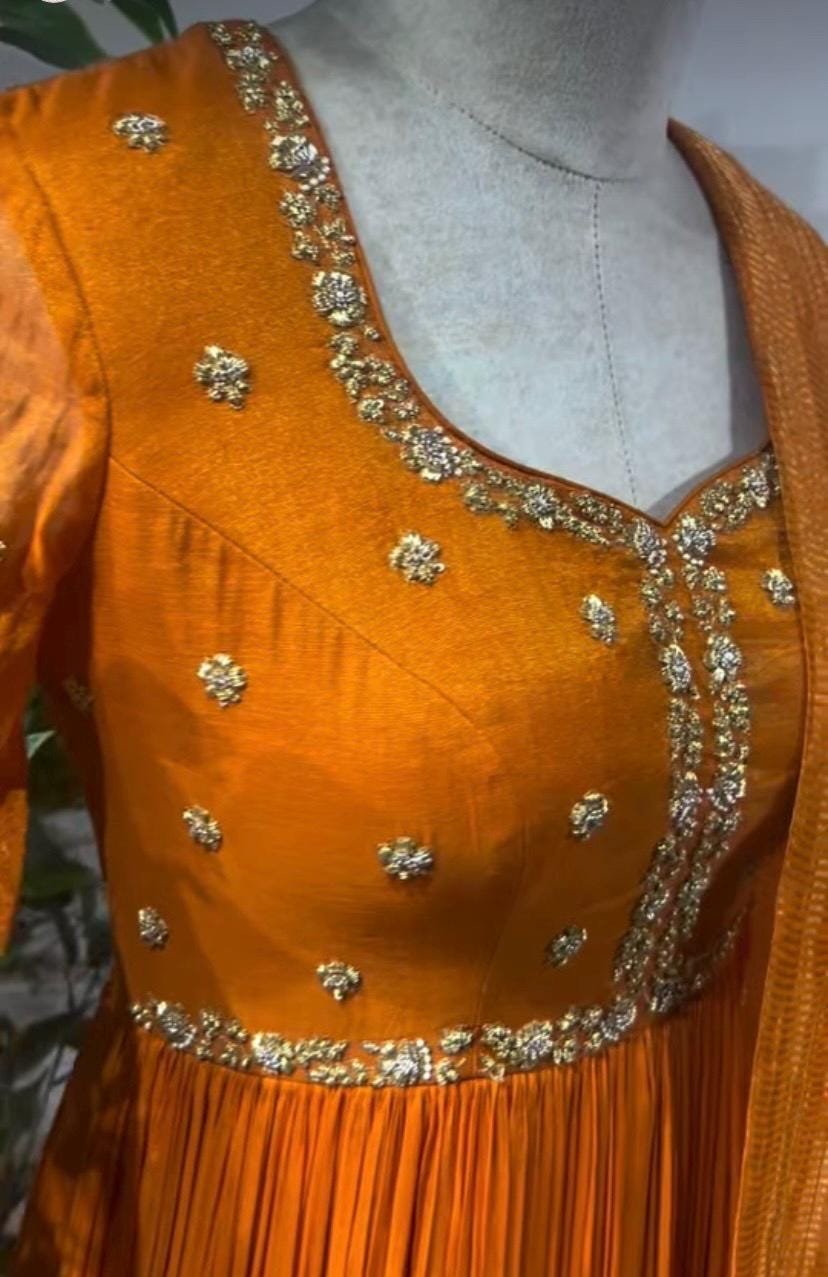 Orange Anarkali suit usa/anarkali kurta short sleeve/orange anarkali/hand embroidered dress anarkali/Indian dresses/simple anarkali kurta