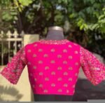Hand Embroidered Zardosi Silk Blouse:  Pink Maggam Work,hand work blouse, 42 size blouse, pink mix and match blouse, pink saree blouse USA