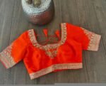 Orange silk hand embroidery blouse/orange saree maggam blouse/orange saree blouse/simplehand embroidered blouse/orange ready made blouse zar