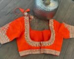 Orange silk hand embroidery blouse/orange saree maggam blouse/orange saree blouse/simplehand embroidered blouse/orange ready made blouse zar