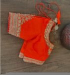 Orange silk hand embroidery blouse/orange saree maggam blouse/orange saree blouse/simplehand embroidered blouse/orange ready made blouse zar